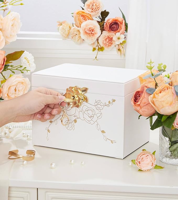 Enthralite Jewelry Box with Lock for Girls: Jewelry Organizer for Dresser - 3-Drawer Earrings Storage Girls Women Gift (White