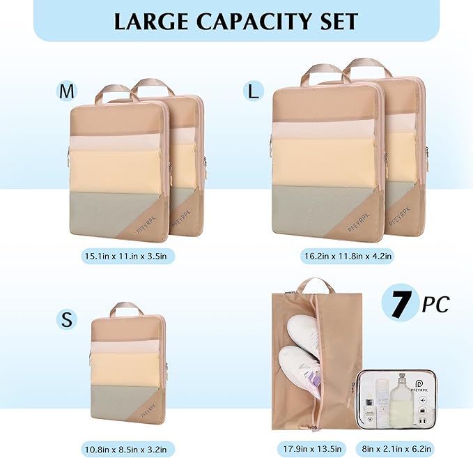 PFEYRPK Lightweight Compression Packing Cubes for Suitcases, Compressible Expandable Travel Packing Organizer with Clear Toil