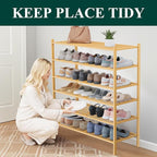 Smiry Long Bamboo Shoe Rack 6-Tier, Stackable Wooden Shoe Organizer for Entryway & Closet, Free Standing Wood Shoe Storage Sh