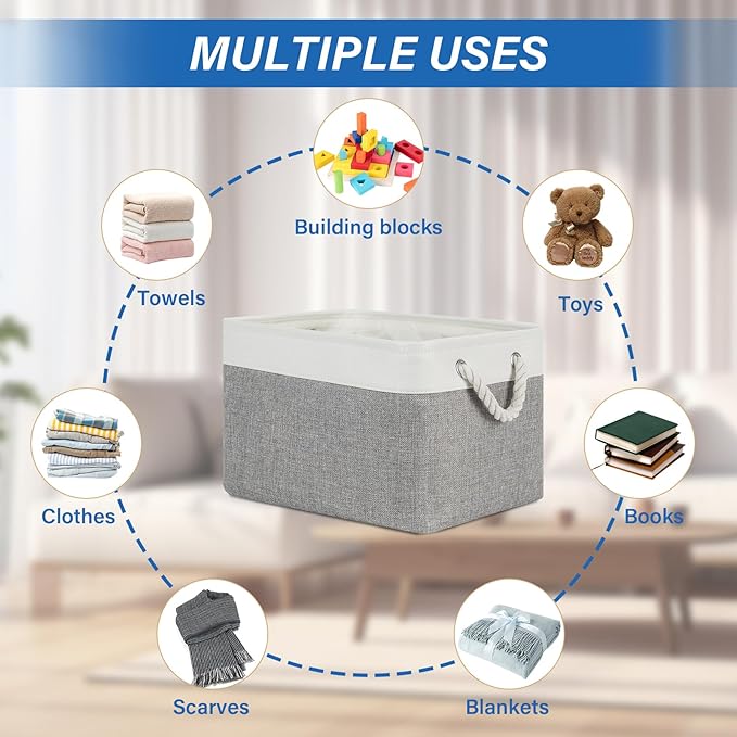 Temary Storage Baskets 4Pack Fabric Storage Bins Clothes Baskets with Rope Handle, Decorative Basket for Gift, Blankets (Whit