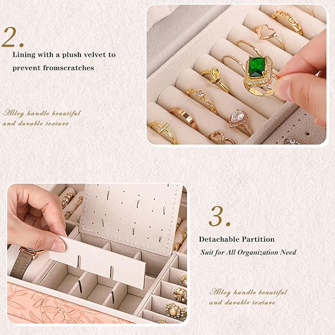 TOFUNTOY Jewelry Organizer Box, Large Jewelry Boxes for Women, 3-Layer Jewelry Holder Organizer for Necklace Earrings Rings B