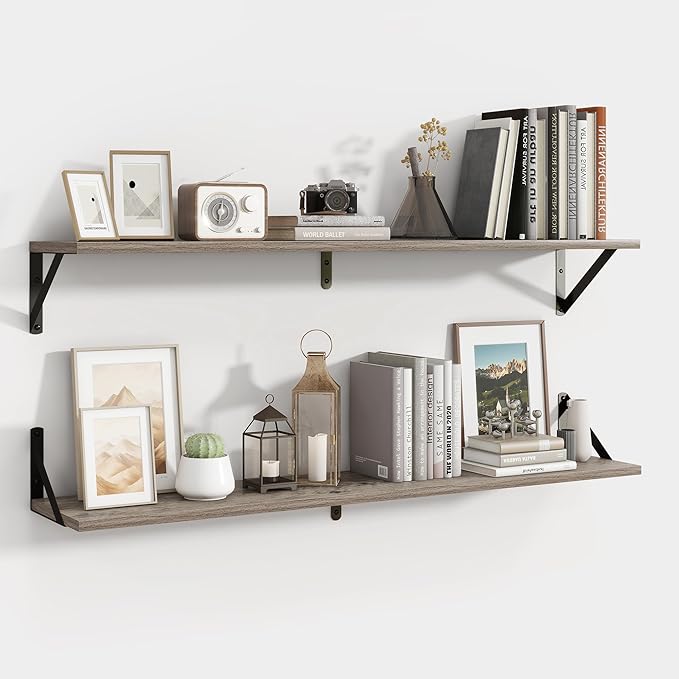 Axeman 40 Inch Floating Shelves | 8 Inch Deep Grey Wall Shelves Set of 2 | 39.4" W x 8" D Rustic Grey Wood Shelves for Bathro