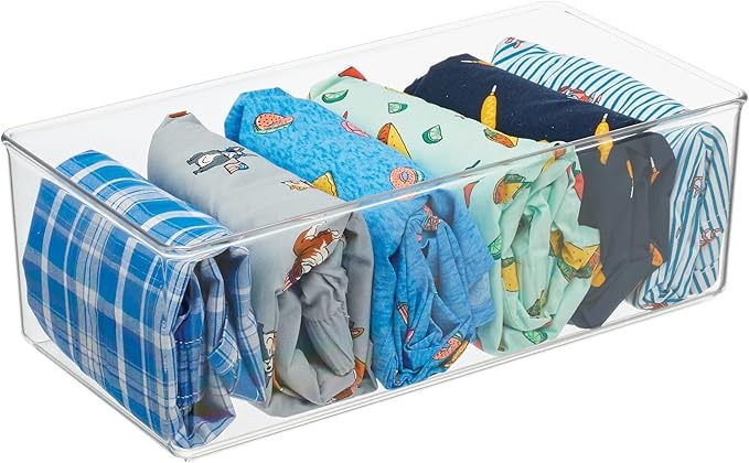 mDesign Long Plastic Drawer Organizer Box, Storage Organizer Bin Container; For Closets, Bedrooms, Use for Leggings, Socks, T