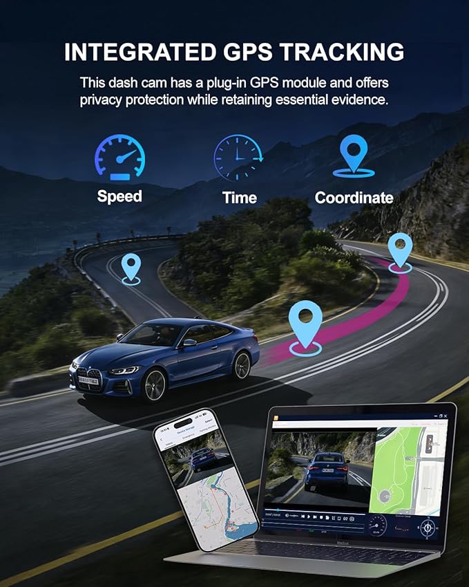 Dash Cam Front and Rear, 4-Channel 360° Coverage Car Dash Camera with STARVIS 2 Night Vision, GPS, 5.8GHz WiFi, 24H Parking M
