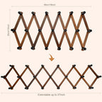 Accordion Wall Hanger, Wood Expandable Wall Mounted Hanger with 19 Hooks for Coats,Hats,Coffee Mug Ect,19Pegs, Walnut Color,R