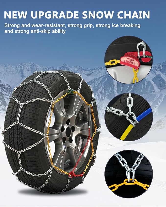 SCITOO KN100 Snow Chains Quick Easy Installation,Tire Traction Chain for Car Pickup Trucks SUV,Adjustable Universal Emergency