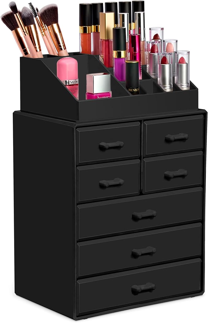 Sorbus Makeup Organizer, Brush Holder and Make Up Storage Drawers - Acrylic Makeup organizer for vanity, Bathroom - Cosmetic 