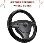 Sun Walker Leather Car Steering Wheel Cover, 15" Anti-Slip Crocodile Pattern Wheel Protector with Rose Grain, Comfortable Gri