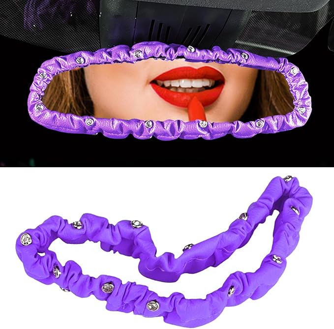 Dotesy 16 Pcs Bling Car Steering Wheel Cover Set with Crystal Seatbelt Shoulder Pads Diamond Butterfly Car Accessories for Women (Purple)