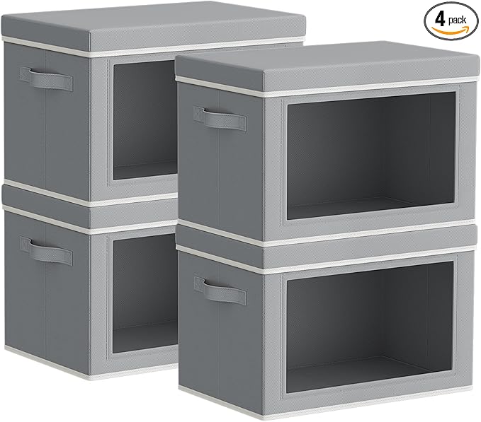 Homsorout Storage Bins with Lids - Small Fabric Organizers with Window, Collapsible Storage Bins for Clothes, Decorative Clos