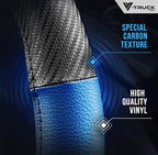 18-Inch Genuine Leather Steering Wheel Cover for Semi Trucks – Blue with Black Carbon Fiber Imitation, Heavy-Duty Non-Slip Grip, Universal Fit, Easy Installation