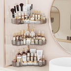 Asayuee 3-Tier Corner Bathroom Counter Organizer with Top Toothbrush Holders,Large Makeup Organizer Countertop with Brush Hol