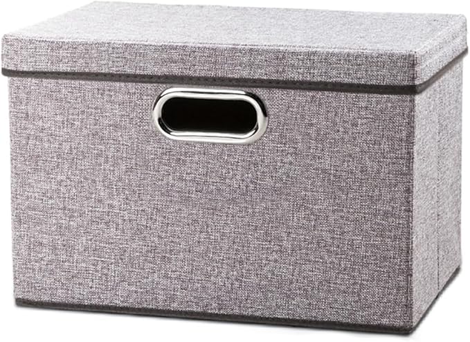PRANDOM Foldable Storage Boxes with Lids [1-Pack] Linen Fabric Collapsible Storage Bins Organizer Containers Baskets Cube wit