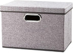 PRANDOM Foldable Storage Boxes with Lids [1-Pack] Linen Fabric Collapsible Storage Bins Organizer Containers Baskets Cube wit