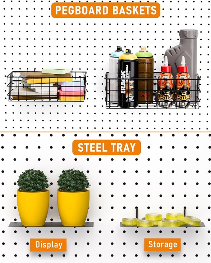INCLY 30PCS Peg Board Organizer Accessories Kit, Pegboard Hooks Assortment with Bins, Cups, Wire Baskets and Paper Towel Hold