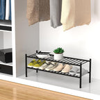 ROMGUAR CRAFT 2-Tier Bamboo Long Shoe Rack, Free Standing Wood Shoe Shelf Storage Organizer for Closet Entryway Stackable 35"