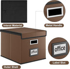 Huolewa File Organizer Boxes with Lids, Collapsible Faux Leather Hanging File Folder Box Organizer with Plastic Slide, Decora