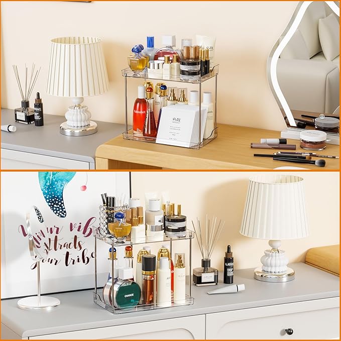 Yieach Clear Acrylic Bathroom Counter Organizers and Storage Tray, 2 Tier Makeup,Perfume,Skincare Organizer Shelf & Vanity St