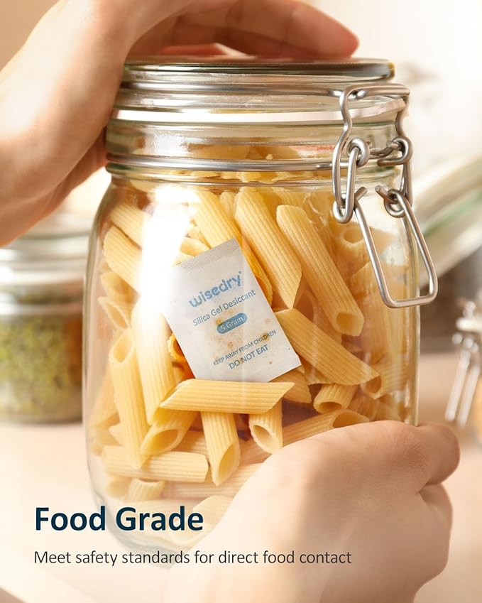 wisedry 5 Gram [60 Packs] Food Grade Silica Gel Packs Rechargeable Desiccant Dehumidifiers Pouches with Color-Indicating