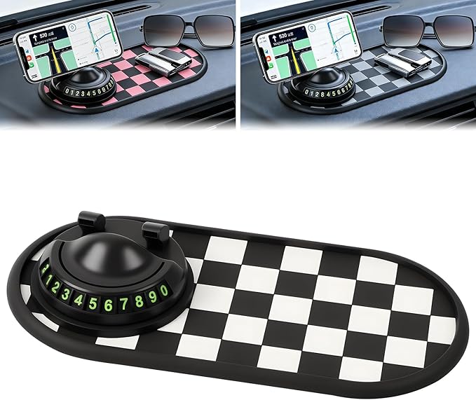 Mobile Phone Bracket Anti-Slip Mat,Multifunction Car Dashboard Mat with Temporary Parking Number,Universal Fit Anti-Slip Mat,