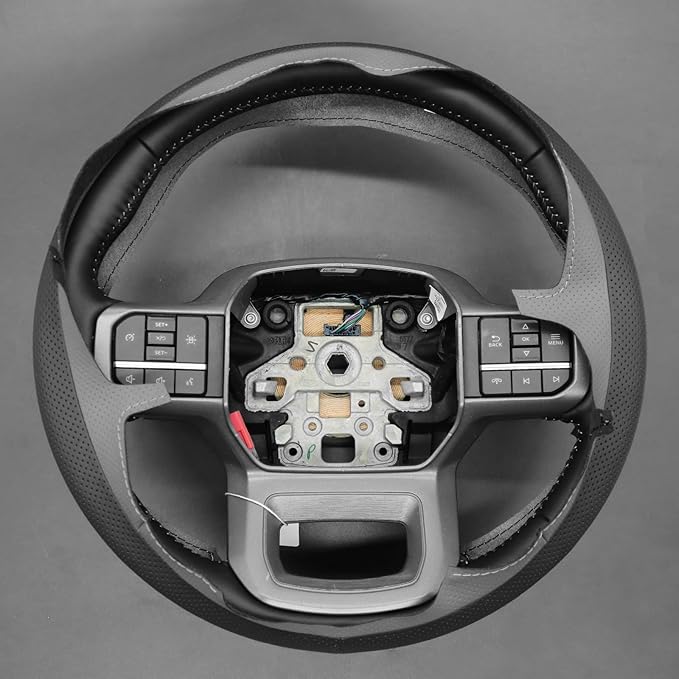 MEWANT Hand Stitch Black Grey Artificial Leather Steering Wheel Cover for Ford F150 Lightning F350 2024 Expedition