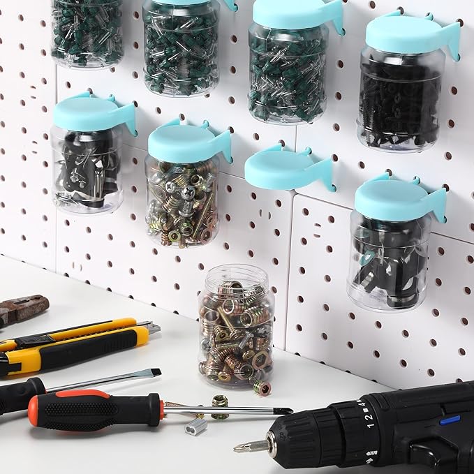 Unittype 20 Set Pegboard Organizer Accessories Peg Boards Jars with Lids Plastic Pegboards Bins Storage Containers Clear Peg 