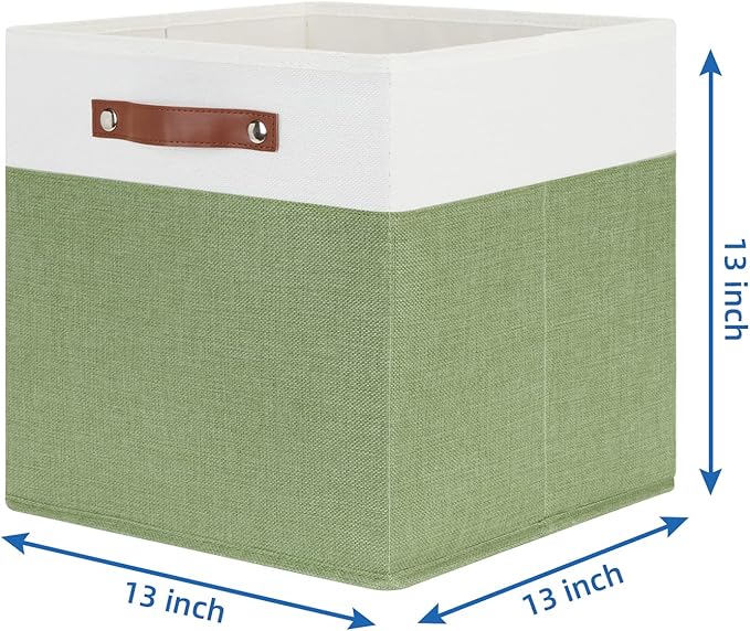 Temary 13 Inch Cube Storage Bin 4 Pack Fabric Storage Cubes Fabric Storage Bin for Shelf, Cube Storage Basket with Leather Ha