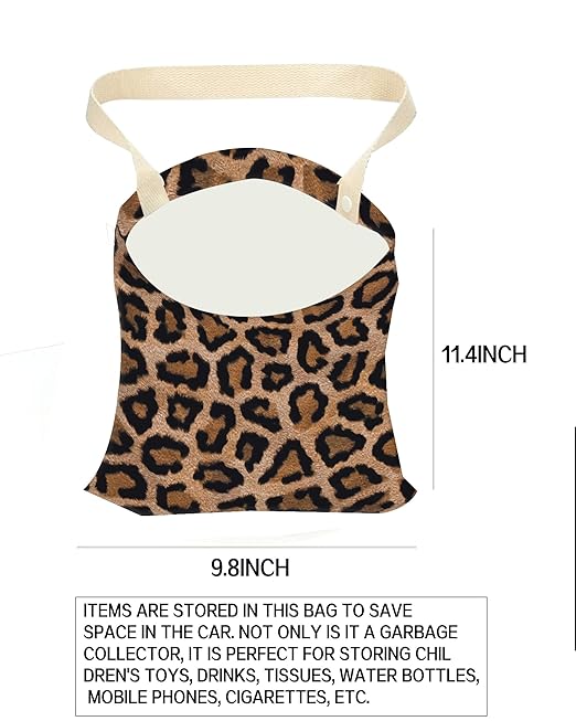 Car Garbage Can, Car Trash Bag, Car Garbage Bag, Hanging Car Trash Can for Car Accessories, Vehicle, Travelling, Camping, Cute Car Back Seat Organizer, Classic Leopard