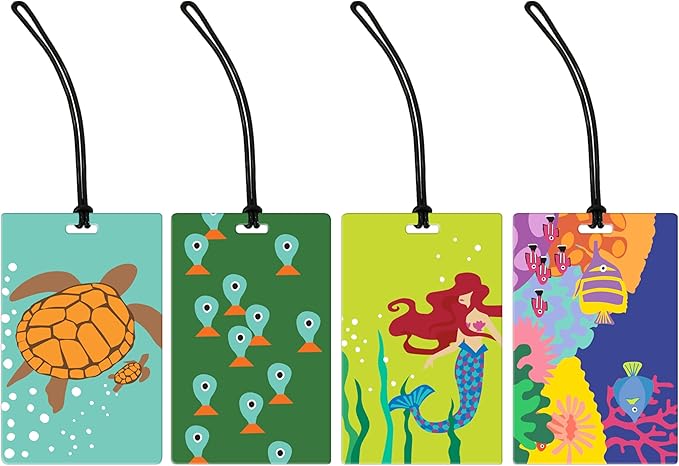 R. Nichols Sea Life Luggage Tag Set - Sturdy Waterproof Plastic Travel Labels for Baggage, Suitcases, Backpacks, and Diaper B