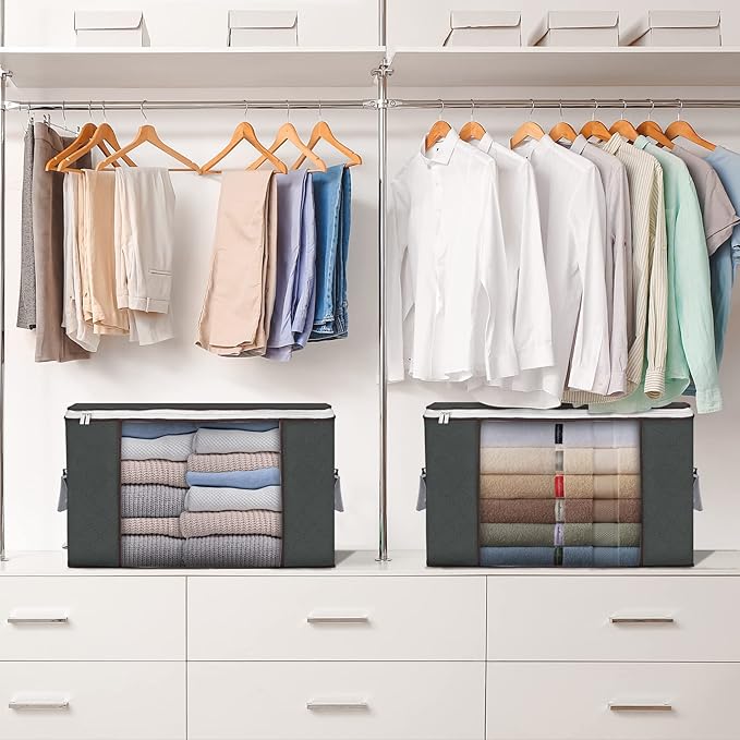 Large Storage Bags, 2 Pack Clothes Storage Bins Foldable Closet Organizers Storage Containers with Durable Handles Thick Fabr