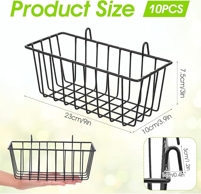 10 PCS Hanging Wire Baskets for Organizing - Hanging Metal Basket Storage with Wall Grid Panel, Rust-Resistant Iron for Kitch