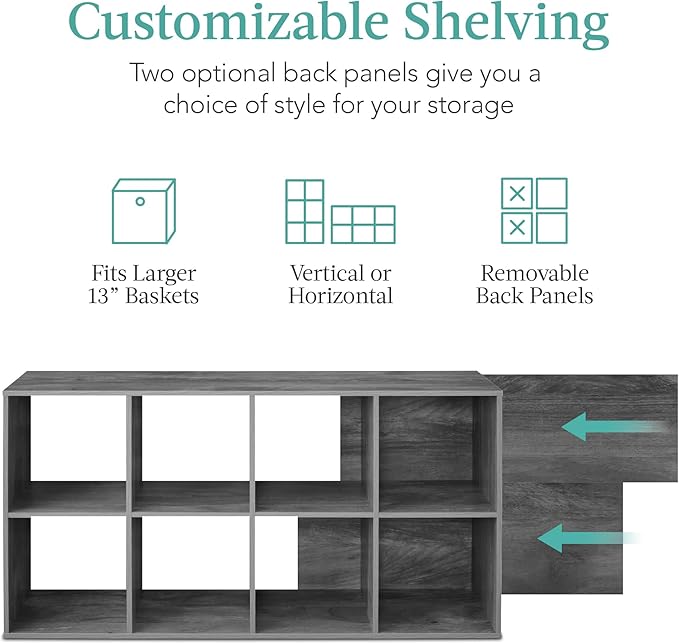 Best Choice Products 8-Cube Storage Organizer, 13.5in Shelf Opening, Bookcase, Display Shelf, Customizable w/ 2 Removable Bac