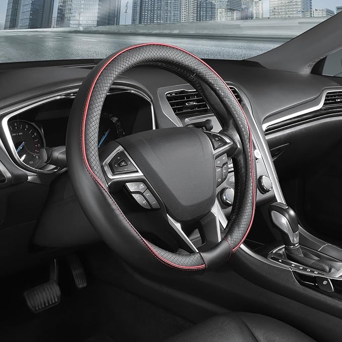 SEG Direct Steering Wheel Cover 14.5-15 inch (37-39 cm) Medium Size, Microfiber Leather, Non-Slip Comfortable Grip, Fits Cars