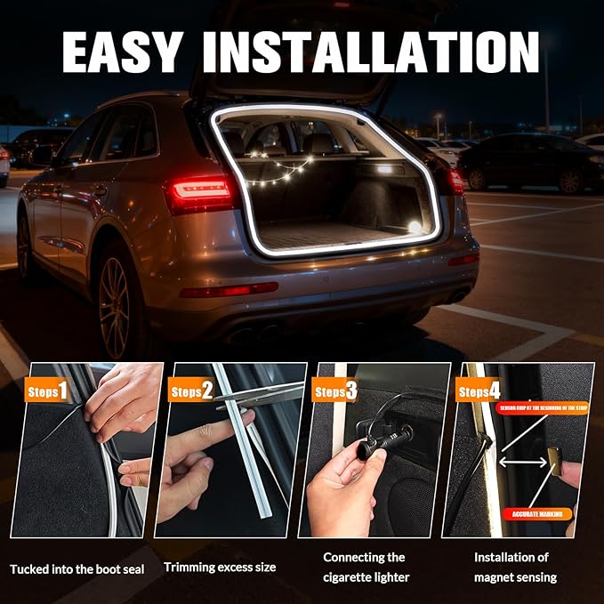 DIBMS 177" Magnetic Induction Dynamic Flowing LED Car Trunk Light Strip, Universal Flexible IP65 Waterproof Cuttable Silicone 12V Interior Ambient Lighting for Cars SUVs Vans White