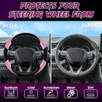 Soft Leather Steering Wheel Cover with Breathable Design and Anti-Slip Grip, Fully Compatible with Tesla, Toyota, Honda, Niss