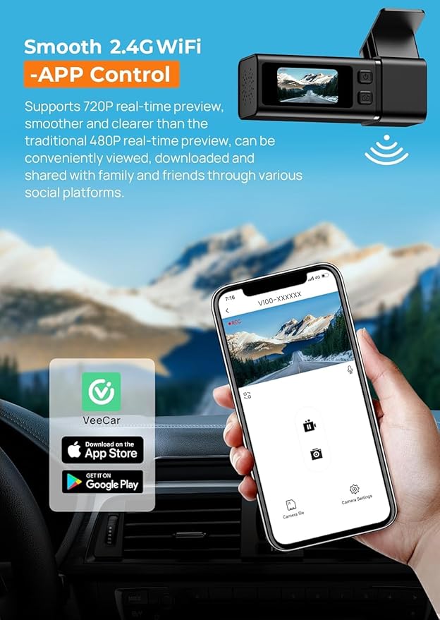 Dash Cam 2.5K Front Dash Camera for Cars with App, WiFi Mini Dashcam Built-in IPS Screen, Night Vision, G-Sensor, Smart Voice