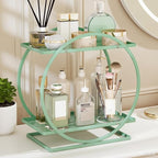 Green Perfume Organizer for Dresser, 2-Tier Bathroom Counter Organizers, Elegant Round Makeup Organizer for Vanity, Versatile