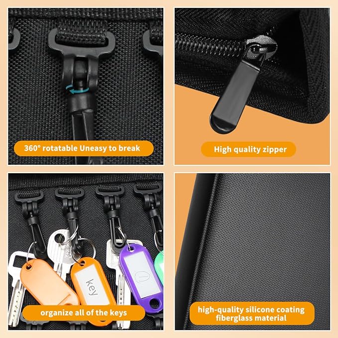 Sdstone Zippered Key Case,Fireproof and Waterproof Key Organizer with 60 Key Tags Key Storage,Portable Manager, Landlord Zipp