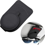 Sunglasses Holder for Car, Genuine Leather, Magnetic Closure, Card Pocket, Universal Fit for All Glasses, Black, Sun Visor Organizer