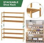 kiplant Long Shoe Rack, Bamboo Wood 3-Tier Shoe Rack for Entryway, Stackable | Foldable | Natural, Shoe Organizer for Hallway