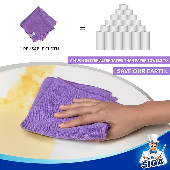 MR.SIGA Microfiber Cleaning Cloths, All-Purpose Microfiber Towels, Streak Free Cleaning Rags, Pack of 12, Purple, Size 32 x 3