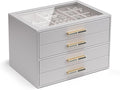 Vlando 4 Layer Jewelry Box for Women, Glass Lid Jewelry Organizer with 4 Drawers for Necklaces Rings Earrings Bracelets - Gre