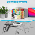 Acrylic Pen Holder with 2 Adhesive DIY Stickers, Desk Organizer Marker Holder with Cute Sticker, 360 Degree Office Supply Org