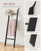 VASAGLE Blanket Ladder Decorative Farmhouse for The Living Room, 5-Tier Ladder Shelf, Ladder Rack for Storage and Decor, Ebon