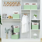 FinishingBo 6-Pack Storage Cubes with Handles & Label Holders Basket, Closet Cube Home Organizer Bins(White/Green, 10.5*10.5*