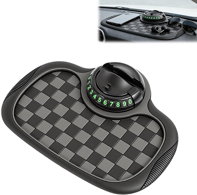 Multifunctional Car Anti-Slip Mat,Car Dashboard Mat,360° Rotatable Phone Holder Dashboard Pad with Temporary Parking Number,C