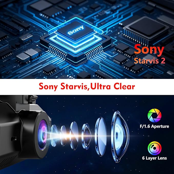 4K+2.5K+2.5K Dash Cam, STARVIS 2 Sensor, Dash Camera 3-Channel, Free 64GB Card, Dashcam with 5G WiFi GPS, G-Sensor,Loop Recor