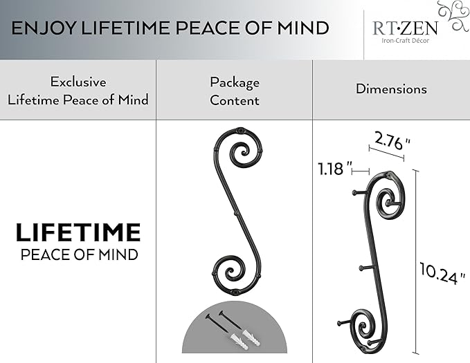 RTZEN Farmhouse Small Key Holder for Wall - Handcrafted Swirl Decorative 5 Key Hooks for Home Entryway - Wrought Iron Wall Mo