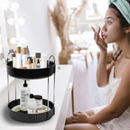 Rotating Makeup Organizer Countertop 2 Tier Lazy Susan Trays Spinning Skincare Perfume Storage for Bathroom Counter Vanity, B