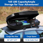 Garvee Heavy Duty Hard Shell Roof Top Cargo Carrier - 55(L) x31(W) x12(H) Waterproof Lockable Storage Box Capacity 165 Lbs 12.4 Cu Ft - Tool-Free Install- Fits SUV, Truck, Van